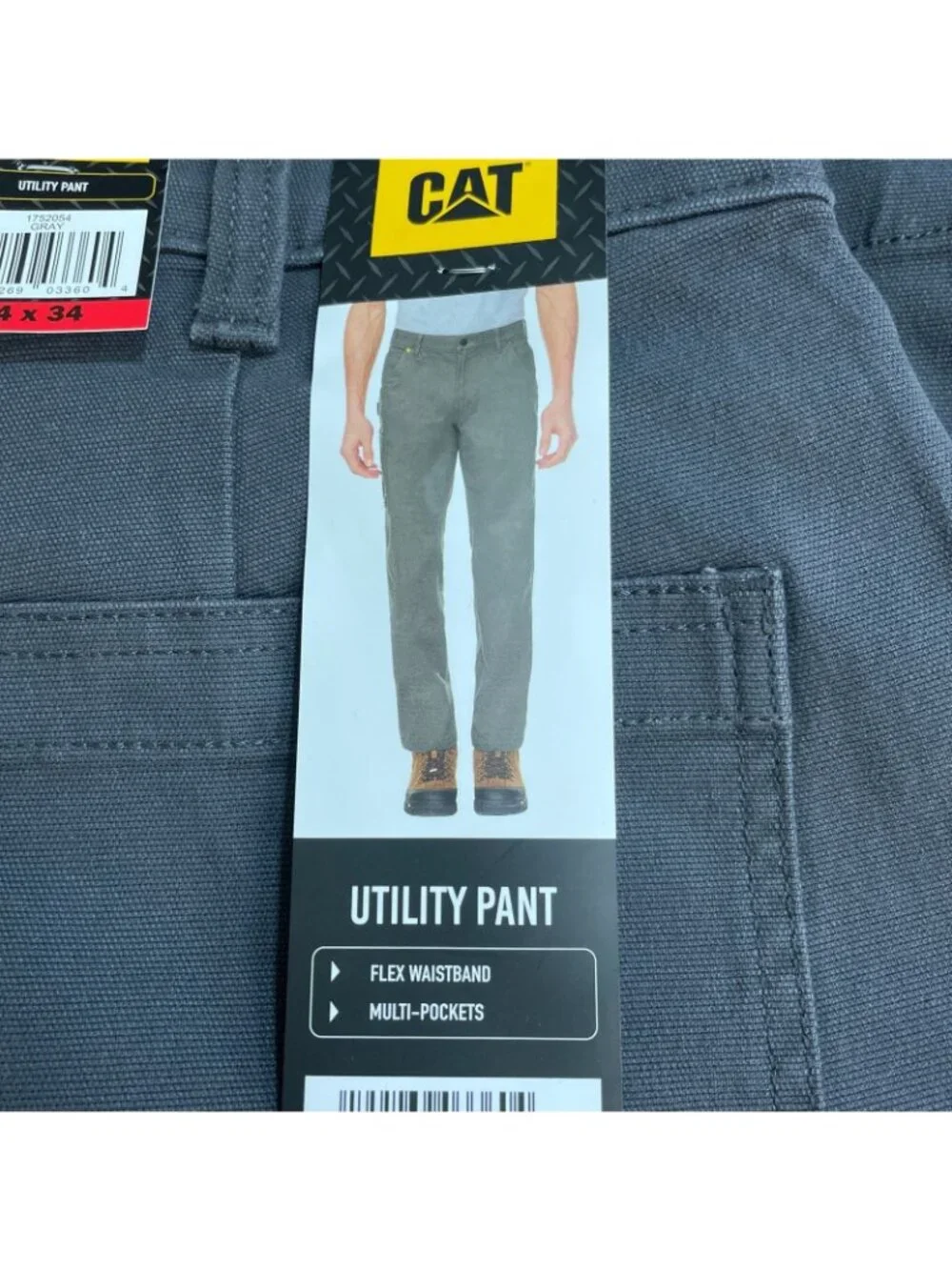 NWT CAT Men's Gray 34x34 Utility Work Canvas Pants Flex Waistband Cargo